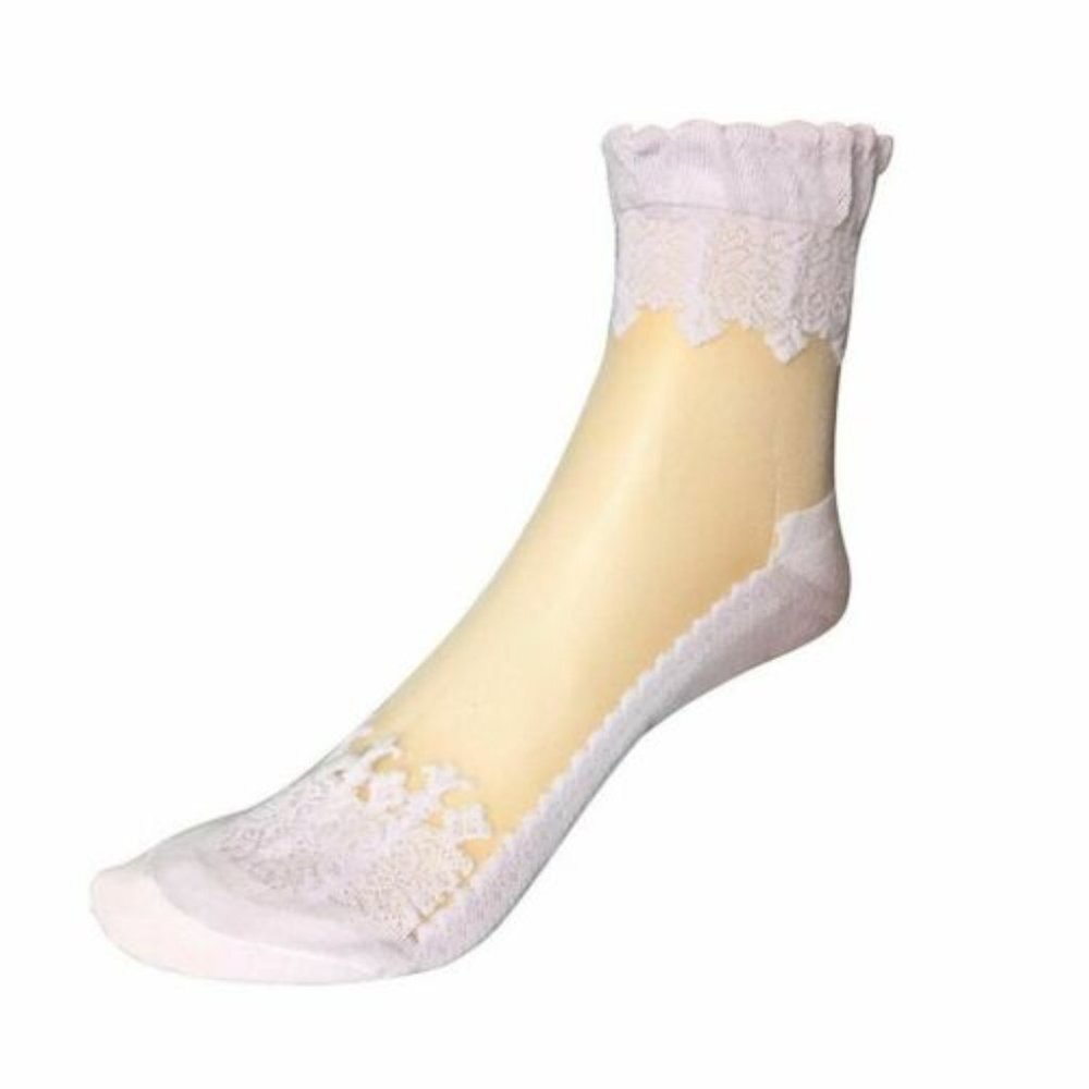 1 pair Women White Lace Ruffle Frill Transparent Silk Elastic Mesh Ankle…